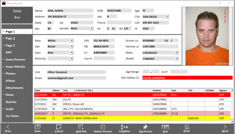 screenshot of RIMS Records and Case Management System